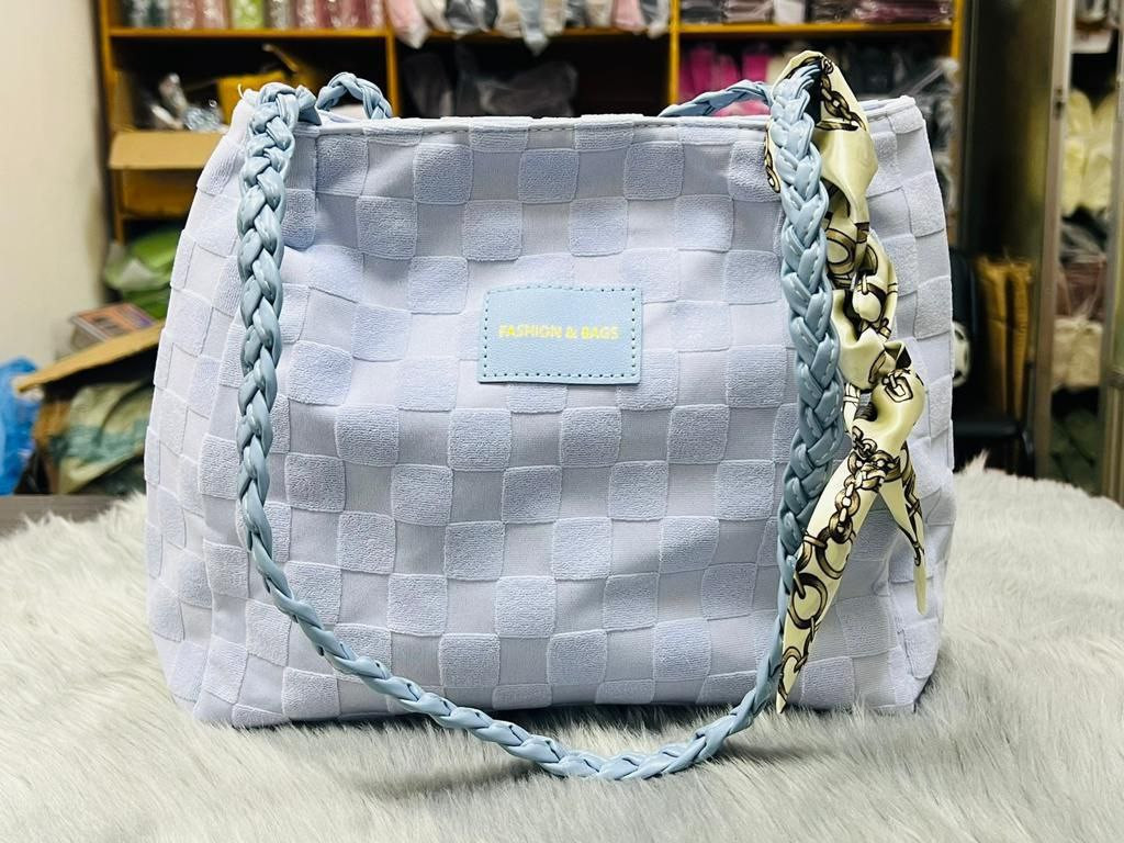 Plaid Top Handle Bag with Elegant Silk Scarf for Women : Code: CB 5851