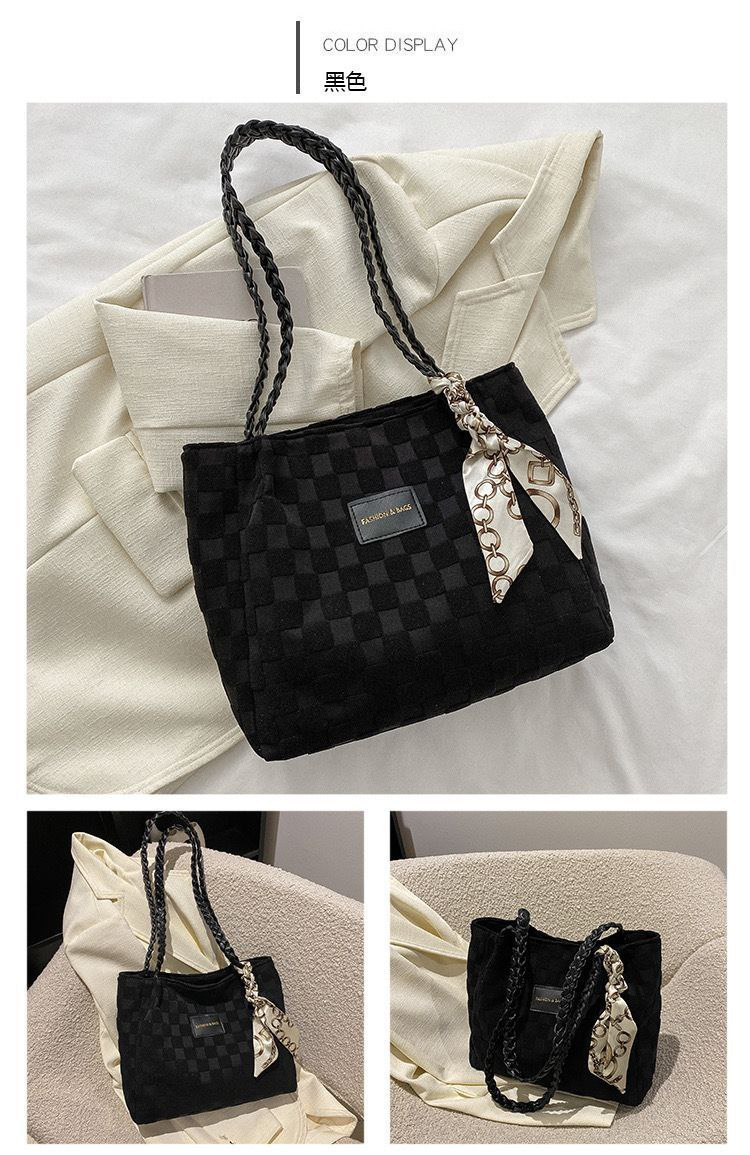 Plaid Top Handle Bag with Elegant Silk Scarf for Women : Code: CB 5851 - Image 2