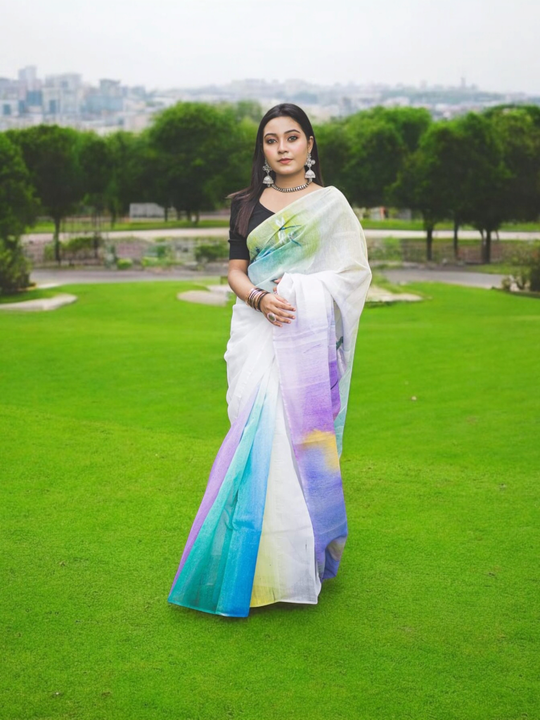 হ্যান্ড প্রিন্ট সিল্ক শাড়ি