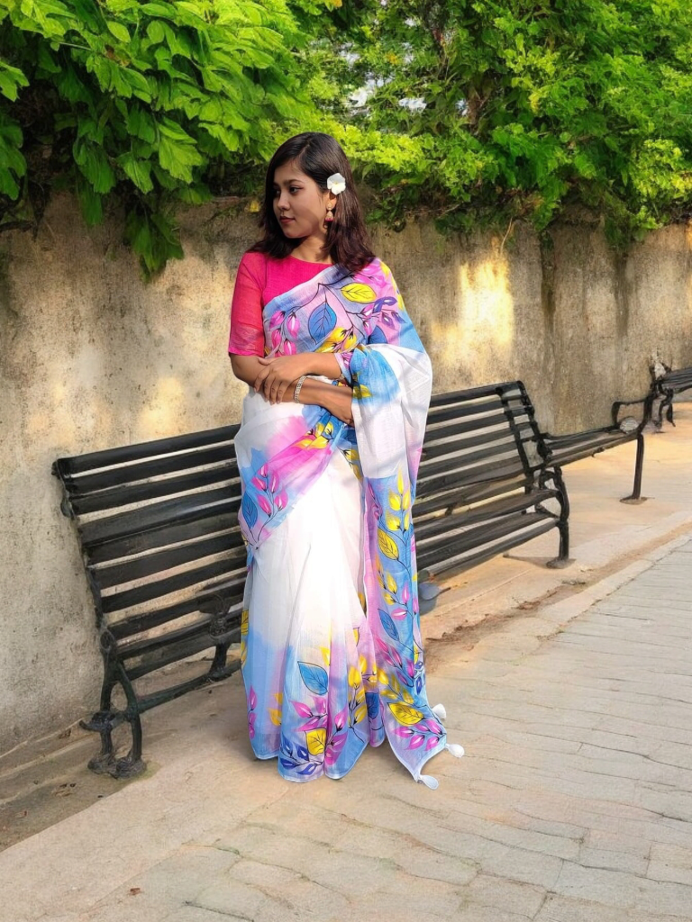 হ্যান্ড প্রিন্ট সিল্ক শাড়ি - Image 2