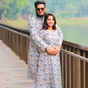 Panjabi and Gown Couple Dress