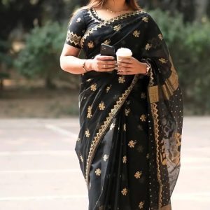Afsan Print Semi Muslin Sharee with Blouse Piece