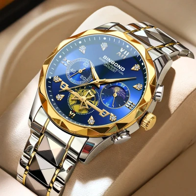 BINBOND Quartz Watches Men’s Luxury Stainless Steel + Free Chain cutter & battery - Image 7
