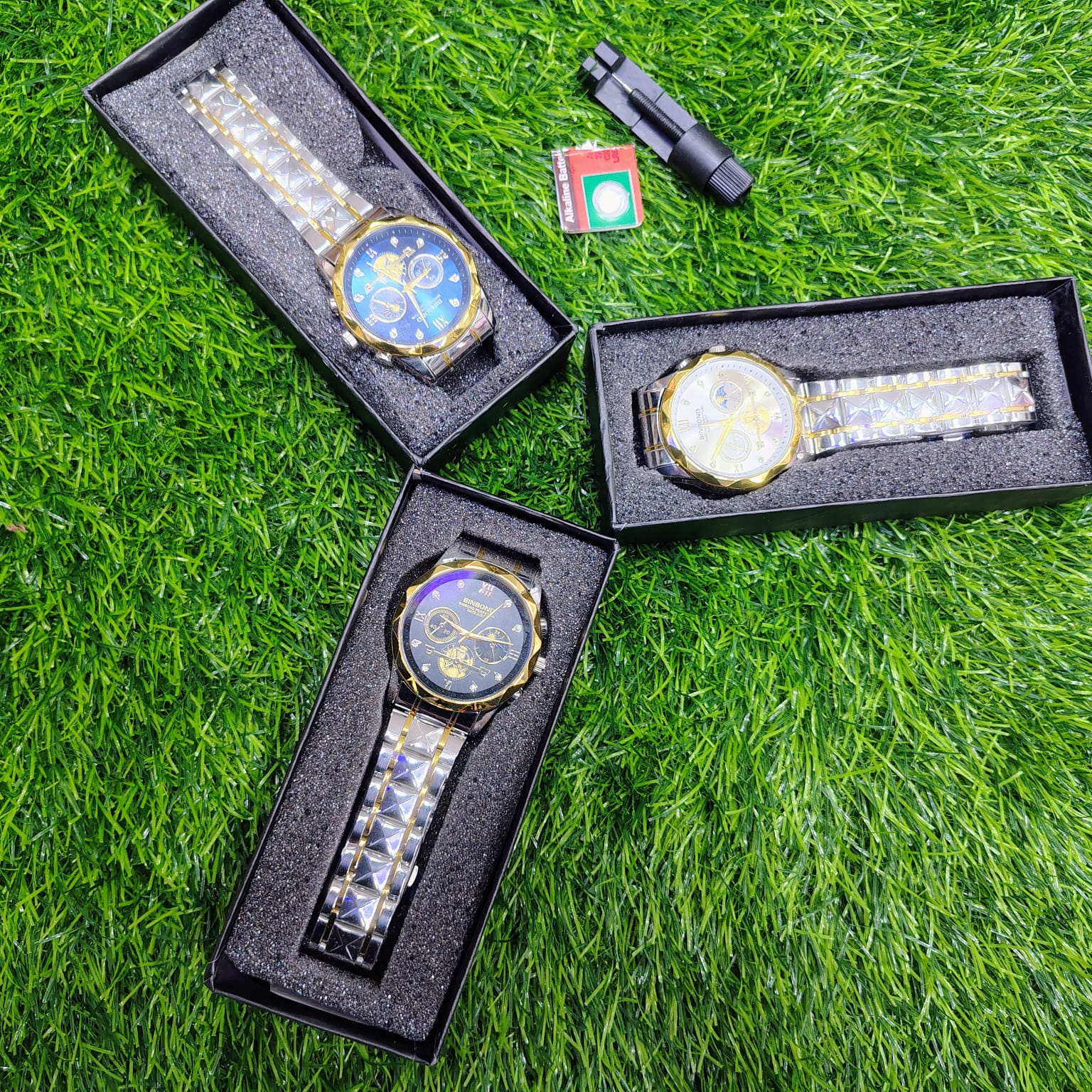 BINBOND Quartz Watches Men’s Luxury Stainless Steel + Free Chain cutter & battery - Image 3