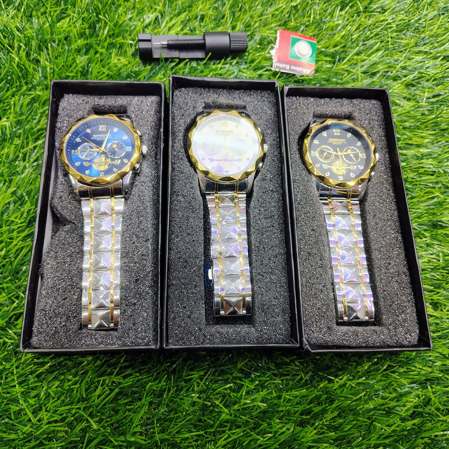 BINBOND Quartz Watches Men’s Luxury Stainless Steel + Free Chain cutter & battery - Image 2