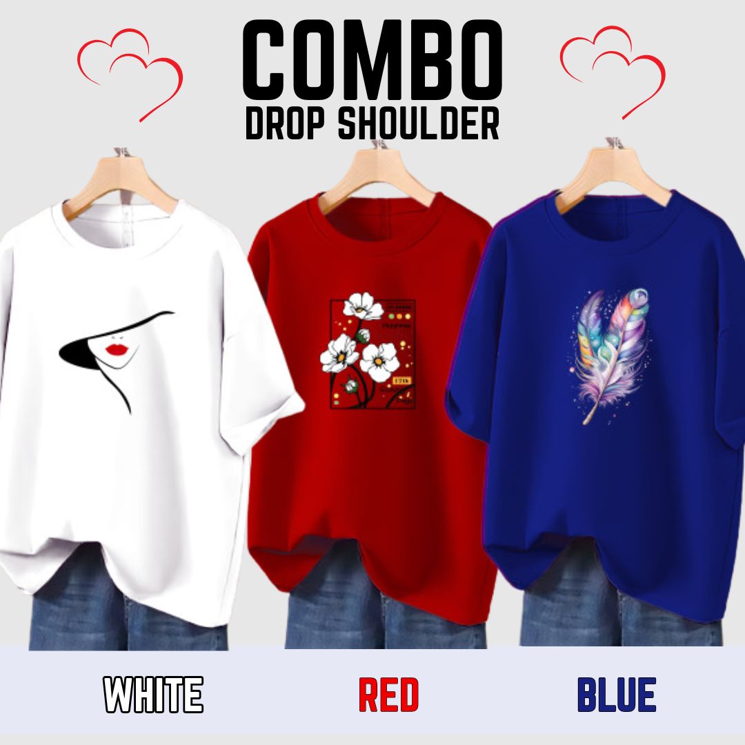 Lovely Drop shoulder T-shirt for Women 3 Pcs Combo