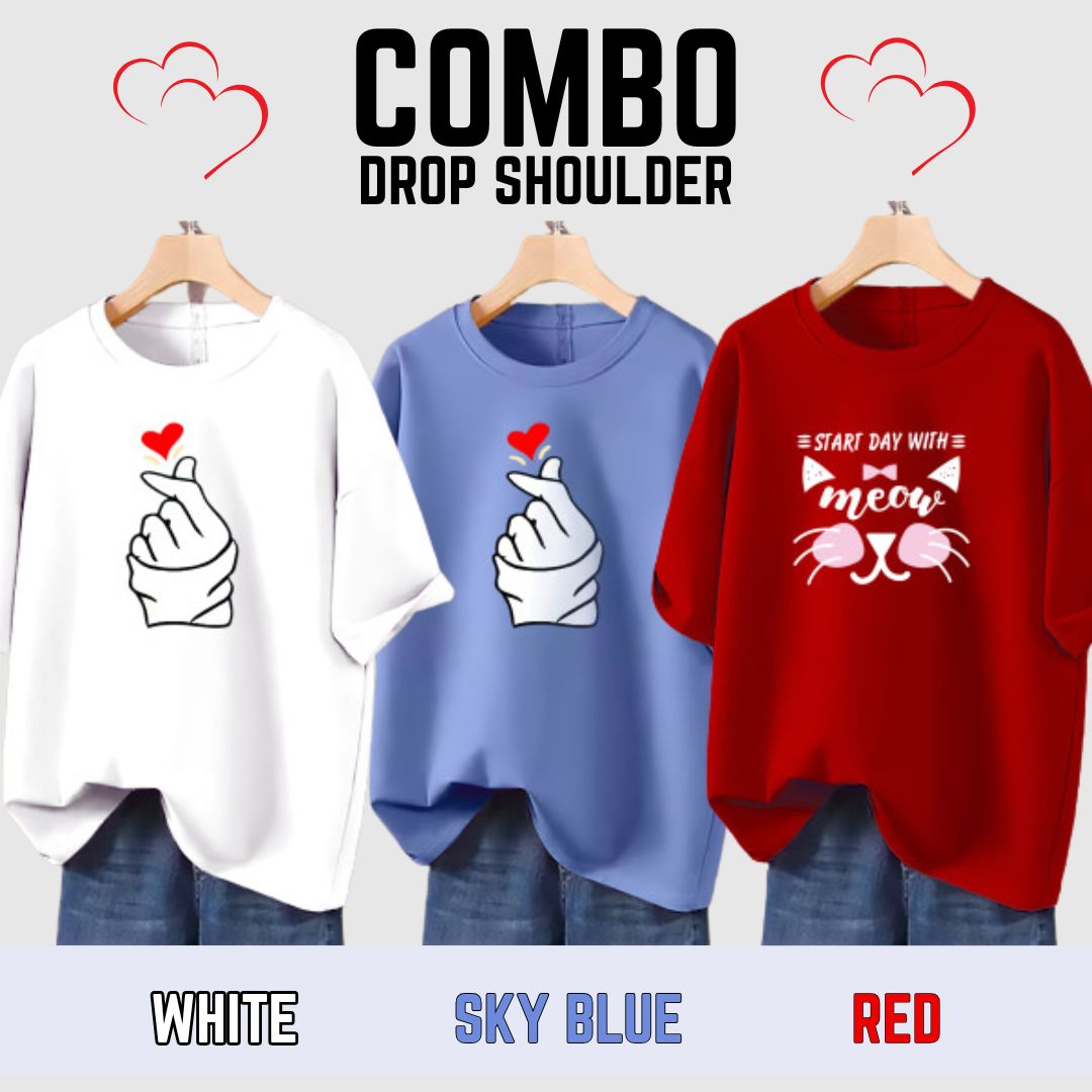 Drop shoulder T-shirt for Women 3 Pcs Combo - Image 2