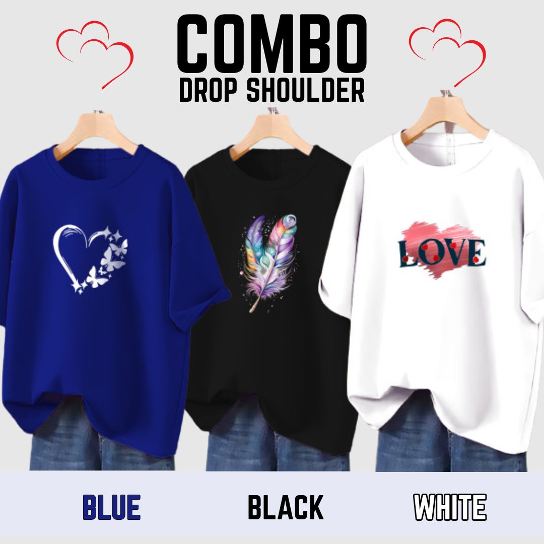 Drop shoulder T-shirt for Women 3 Pcs Combo
