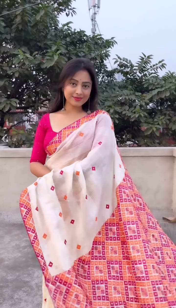 Skin Print Reshom Silk Sharee - Image 5
