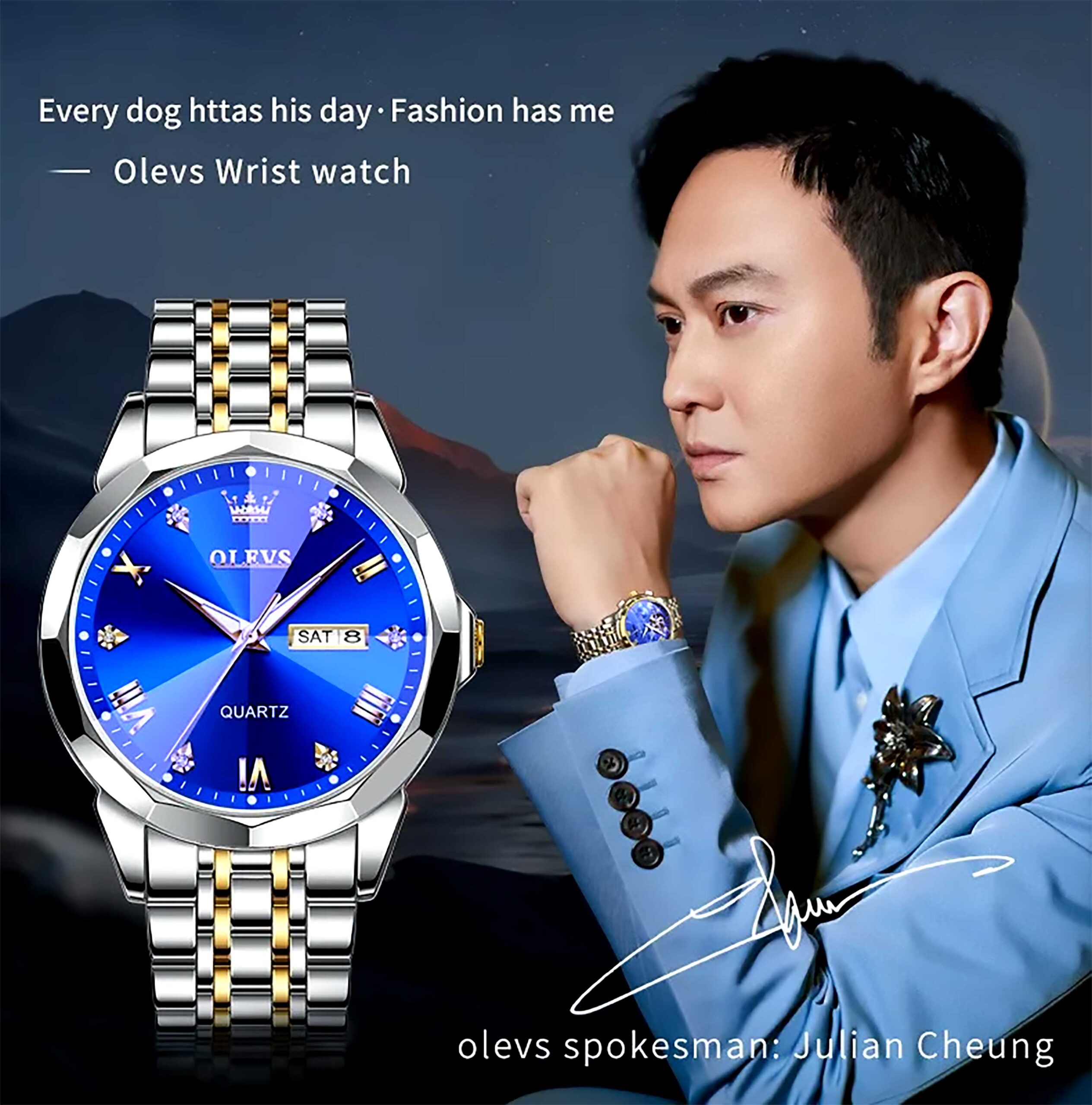 OLEVS 9931G New Exclusive Design Quartz Watch for Men Royal Blue - Image 2