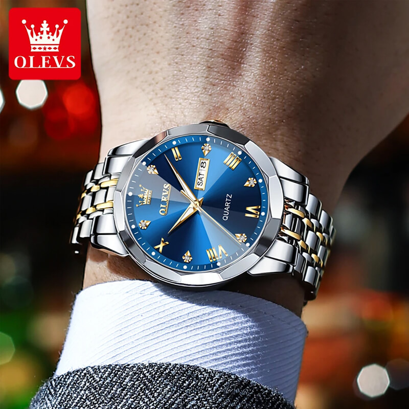 OLEVS 9931G New Exclusive Design Quartz Watch for Men Navy Blue - Image 3