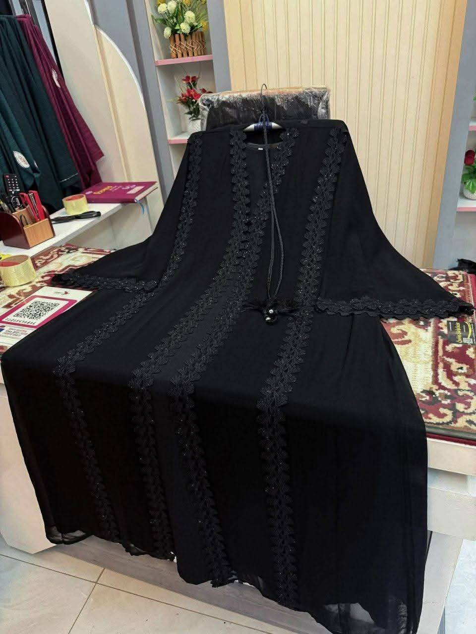 Dubai Cherry Borka with Inner and Hijab - Image 3
