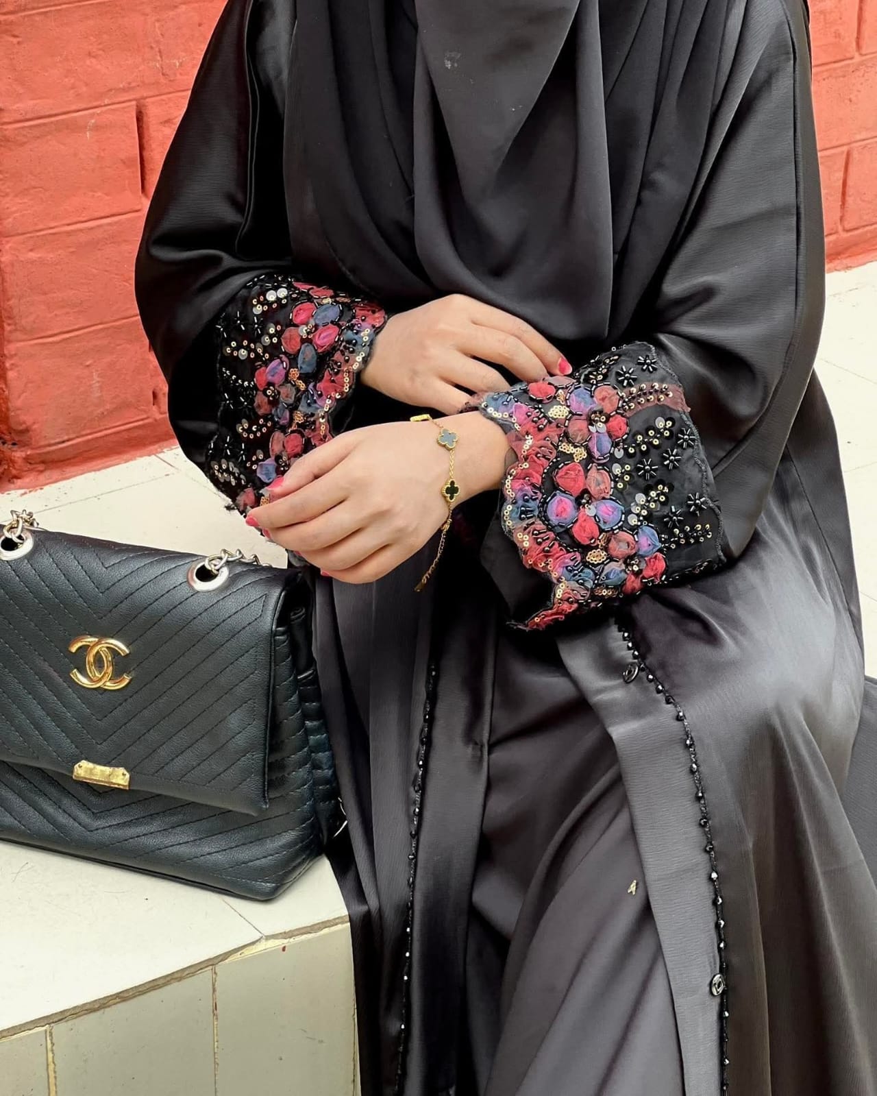 Dubai Cherry Abhaya with Inner and Hijab - Image 2