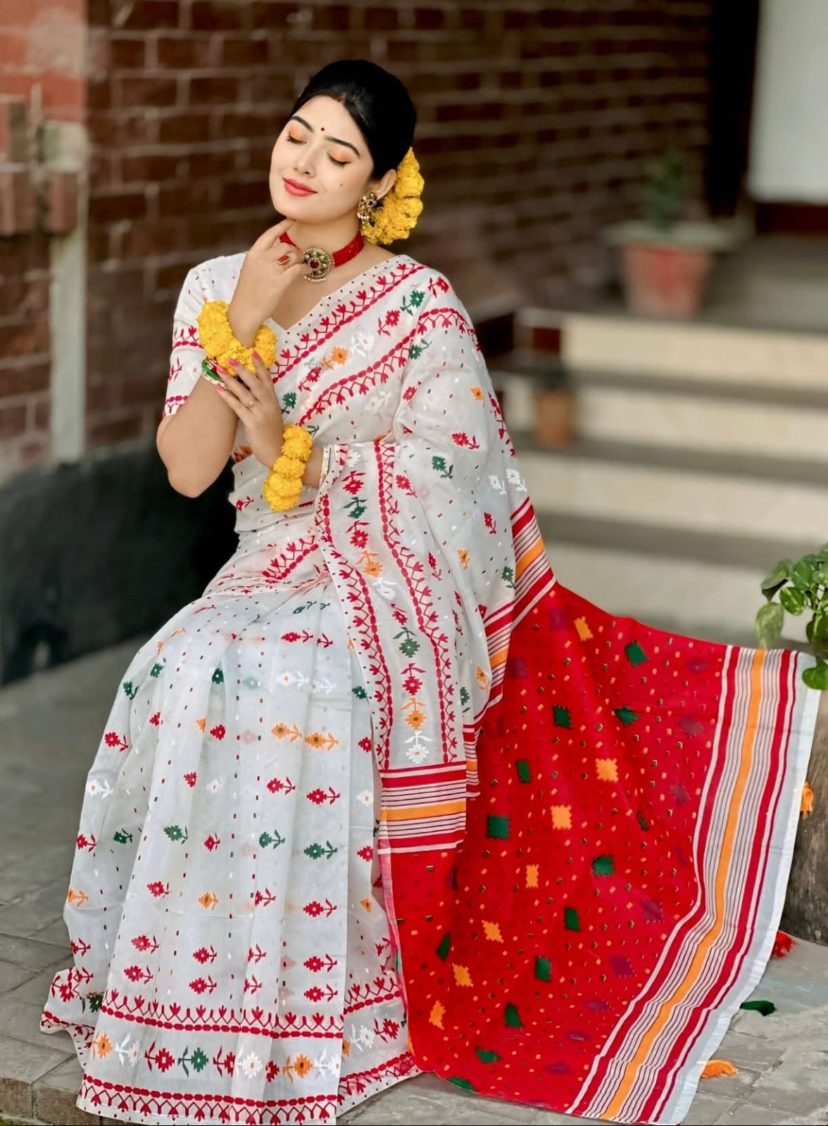 Special Puja collection Half Silk block Print Saree - Image 2