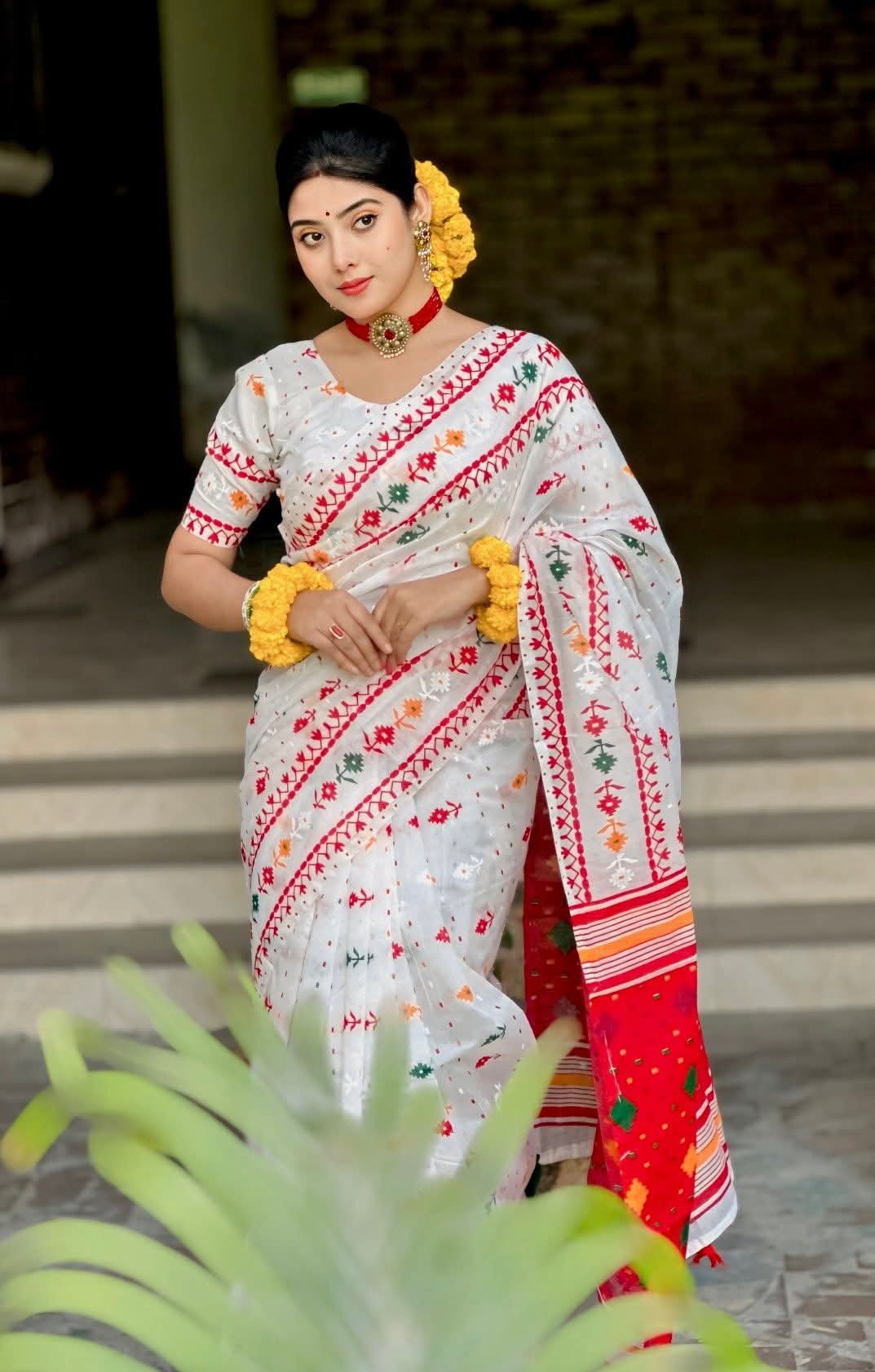 Special Puja collection Half Silk block Print Saree - Image 3