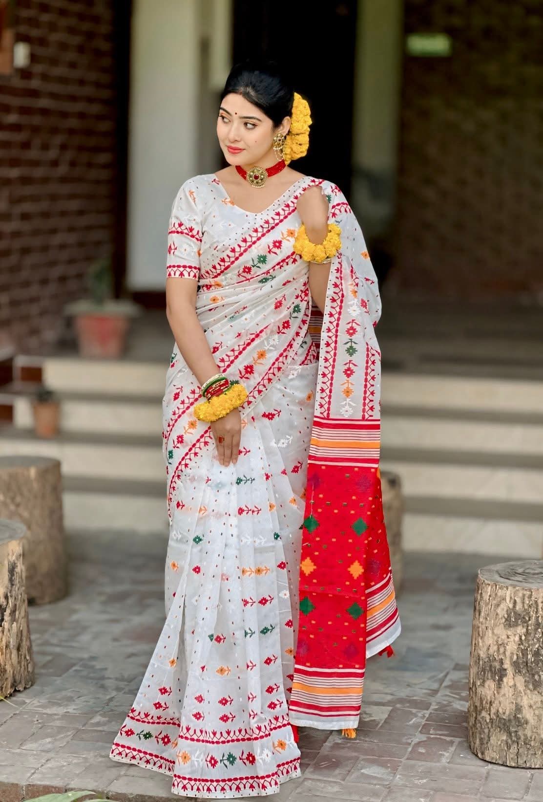 Special Puja collection Half Silk block Print Saree - Image 4